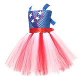 Kid Girl Independence Day Mesh Princess  Patriotic Parade Costume Dresses 2 pcs