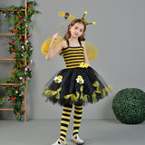 Animal Striped Bee Dress Set Girls Mesh Dress Halloween