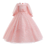 4-14T Kid Girl Princess Long-sleeved Tutu Birthday Party Performance Dresses