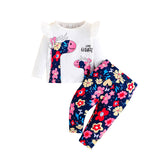 Baby Girl Ins Giraffe Letter Flower Long-sleeved 2 Pcs Sets