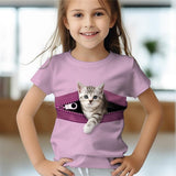 Kid Baby Girl Cute Kitten 3D Digital Printed Casual Short-sleeved T-shirt