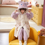 Kid Girl Coral Fleece Pajamas Autumn Winter Thick Flannel Bathrobe