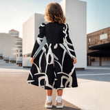 INS Girl Floral Print Decorative Long Sleeve Stand-Up Neck Bubble Sleeve Simple Dress