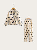 5-12Y Kid Girl Autumn Faux Silk Long-sleeve  Loungewear Pajamas