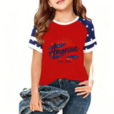 Kid Girl USA Independence Day 250th Anniversary Trend Loose Casual T-Shirt Tops