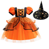 Girls Halloween Party Dress Purple Orange Cake Dress Kids Dress Vampire