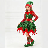 2-12T Kid Baby Girl Christmas Green Costume Party Performance 4 Pcs Set
