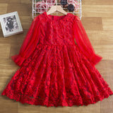 Kid Baby Girl Spring Embroidered Lace Flower Long-sleeved Dresses