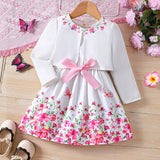 Kid Baby Girl Floral Spring Cardigan 2 Pcs Dress