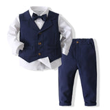 6M-5T Kid Baby Boy Banquet Suit Gentleman Solid 4 Pcs Set