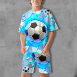 Kid Boy 3D Printed Football Summer Fashion 2 Pcs Set