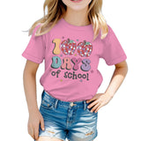 Kid Girl Boy 100 Days of School Print Round Neck Short Sleeve T-shirt Tops