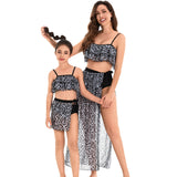 Family Matching Parent-child Leopard Print Bikini Three-piece Suspender Swimsuit