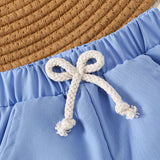 Independence Day Baby Boys Short Sleeve Bow Tie Blue Shorts 2 Pcs Set