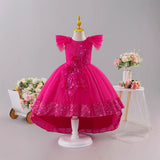 Kid Girls Princess Decal Mesh Fluffy Flowers Dresses