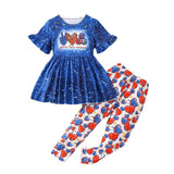 Kid Girls Summer Independence Day Peace Love Full Print 3 Pcs Set
