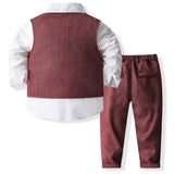 6M-5T Kid Baby Boy Performance Red Plaid Formal Christmas Suit 4 Pcs Set