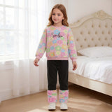 1-8Y Kid Baby Girls Autumn Winter Long-sleeved Fluffy Suits 2 Pcs Set