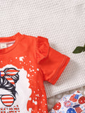 Kid Girls Independence Day Short-sleeved Cartoon 2 Pcs/set