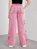 7-12Y Teen Kid Girl Star Decorated Hip Hop Jeans Pants