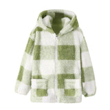 Men's and Women's Fashion Casual Plaid Warm Children's Top Hooded Plush Jacket