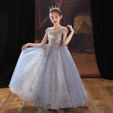 2-12T Kid Girl Princess Fluffy Gauze Wedding Piano Performance Dresses