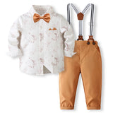 1-5Y Kid Baby Boys Long-sleeved Leaf Print Gentleman Autumn Banquet 4 Pcs Set