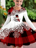 2-10T Kid Girl Crew Neck Long-sleeved Flower Casual Dresses