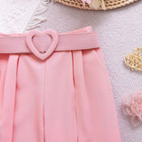 Kid Girl Summer Casual Ruffle Leaf Edge Solid 2 Pcs Set