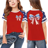 Kid Girl Independence Day American Flag Print Short Sleeve Loose T-shirt Tops
