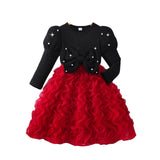 Girl Xiaoxiangfeng Bow Waist Knitted Splicing Wave Mesh Princess Dress