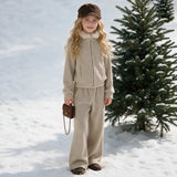 4-14T Kid Girl Fur Collar TikTok Design INS Style Zipper Suits 2 Pcs Set
