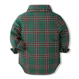 6M-3Y Baby Boy Formal Suit Long Sleeve Plaid Overalls Suit 4 Pcs Set