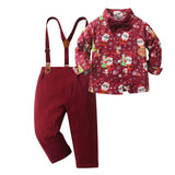 6M-8T Kid Baby Boy Overalls Christmas Suit 4 Pcs Set