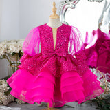 Kid Baby Girl Princess Sequined Mesh Bubble Sleeve Fluffy Dresses