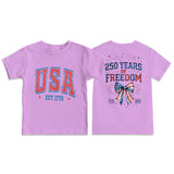 Kid Boy Girl Round Neck Short Sleeves Loose Casual Summer Independence Day T-shirt