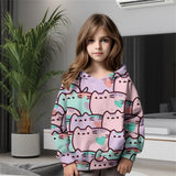 2-12T Kid Girl Cat 3D Digital Print Casual Hoodie