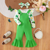 Baby Girl Infant Four-leaf Clover Printed Flared 3 Pcs Sets