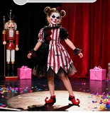4-10T Kid Girl Halloween Circus Thriller Suit Clown Costume 3 Pcs Set
