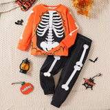 1-6Y Kid Baby Girl Halloween Cartoon Skull Funny Suits 2 Pcs Set