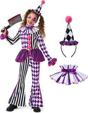 4-12T Kid Girl Halloween Clown Alice Sorcerer Costume 5 Pcs Set