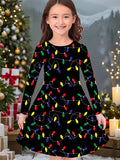 3-10T Kid Girl Flower Long Sleeve Crew Neck Spring Autumn Dresses