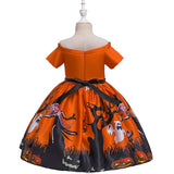 Kid Girl Halloween Pumpkin Lantern Ghost Fairy Cartoon Print Dresses