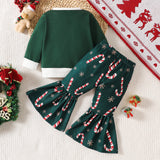 Baby Girls Fall Christmas Candy Print Flared 2 Pcs Sets