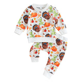 Baby Boy Girl Thanksgiving Cartoon Turkey Long Sleeve 2 Pcs Sets