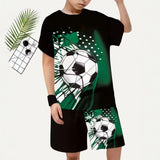 2-12T Kid Baby Boy Summer Sports Set Football 3D Printed Quick-drying 2 Pcs Set