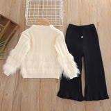 1-6T Kid Baby Girls Autumn Winter Wool Flared Knitted Suit 2 Pcs Set