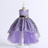 Kid Girls Princess Trailing Birthday Flower Host Piano Dress