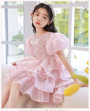 Kid Baby Girl Princess Pink Pooper Gauze Evening  Performance Cake Dresses