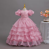 Kid Girl Bubble Sleeve  Fluffy Yarn Multi-layer Cake Birthday Piano Dress